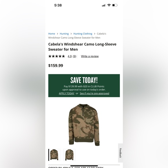 NEW Cabela's Windshear Camo Long-Sleeve Sweater for Men